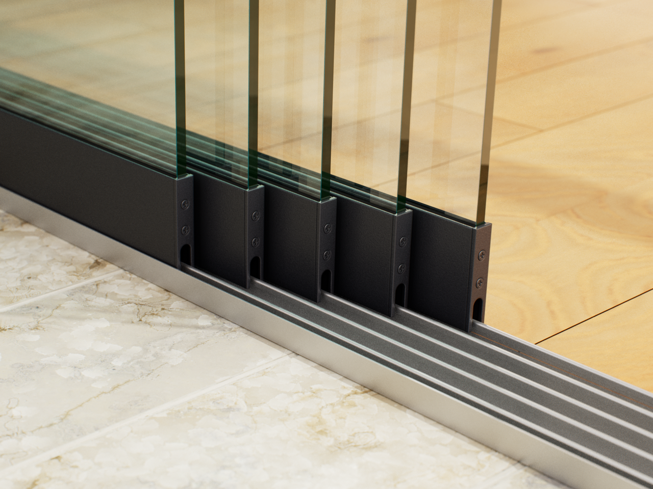Glazen Schuifwand tot 4420mm breed (5-Rail)