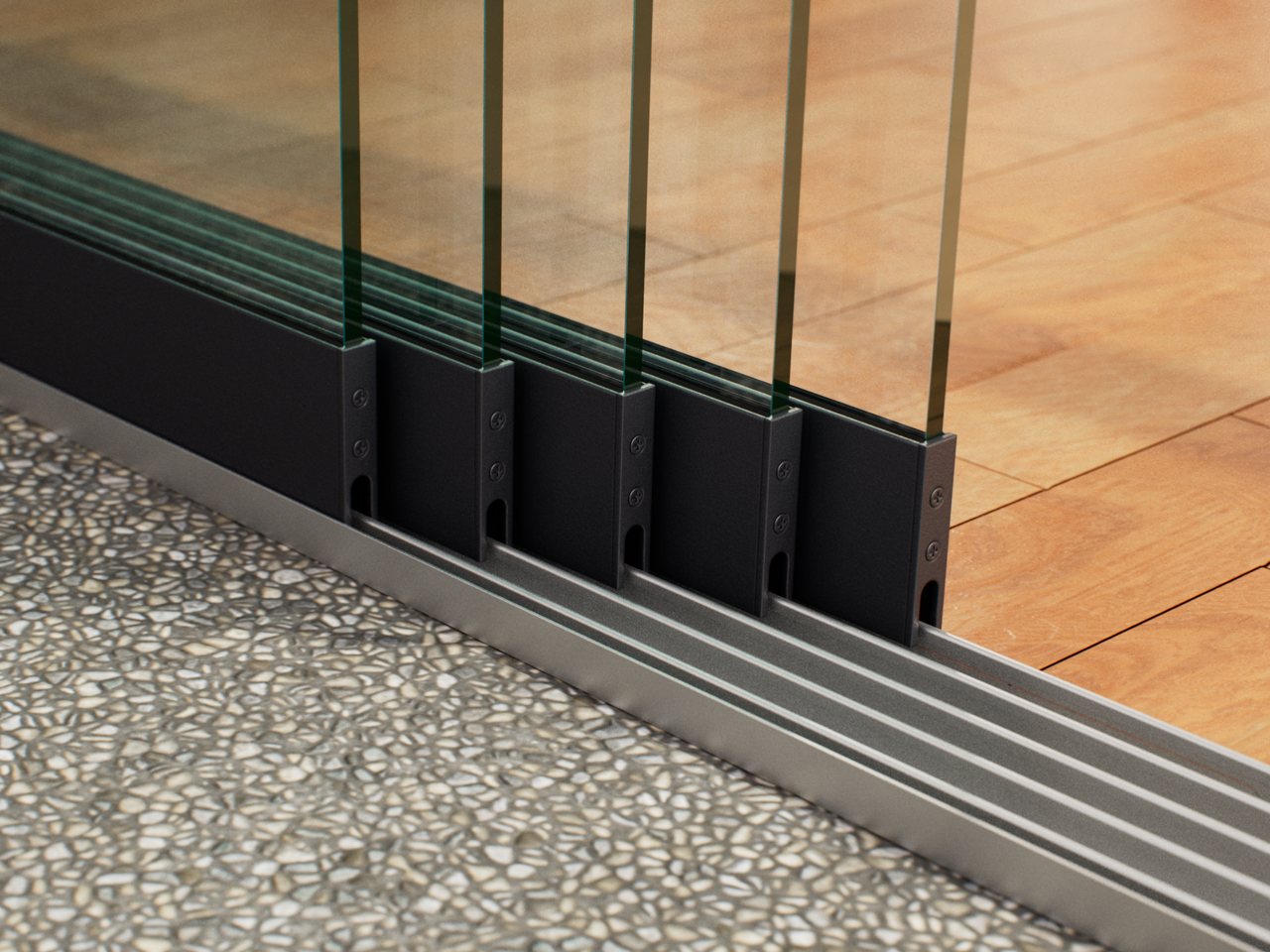 Glazen Schuifwand tot 4420mm breed (5-Rail)